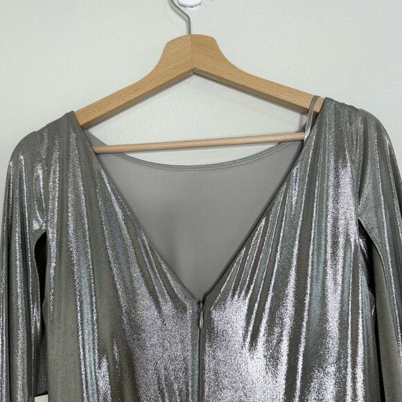 NWT Eliza J Metallic Silver Foil Maxi Dress Size 10 - Picture 5 of 6